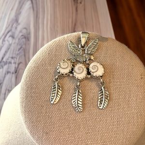 Beautiful Sterling Silver Eagle, Feathers & Shiva Shell Pendant